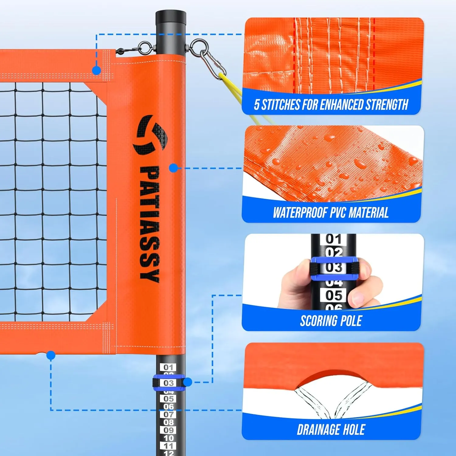 Portable Professional Outdoor Volleyball Net Set with Adjustable Height Aluminum Poles, Winch System, Volleyball with Pump and Carrying Bag for Backyard Beach