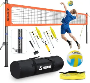 Portable Professional Outdoor Volleyball Net Set with Adjustable Height Aluminum Poles, Winch System, Volleyball with Pump and Carrying Bag for Backyard Beach