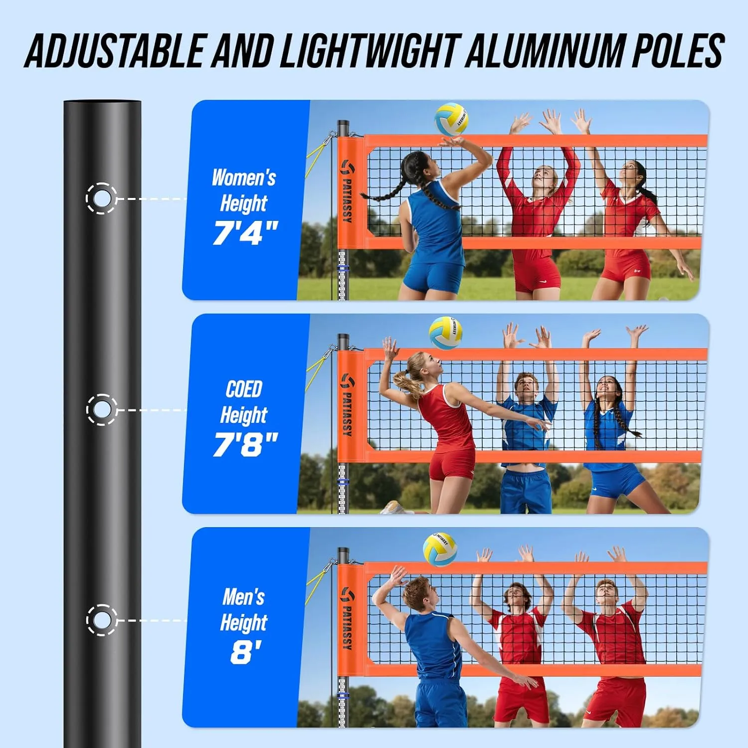 Portable Professional Outdoor Volleyball Net Set with Adjustable Height Aluminum Poles, Winch System, Volleyball with Pump and Carrying Bag for Backyard Beach