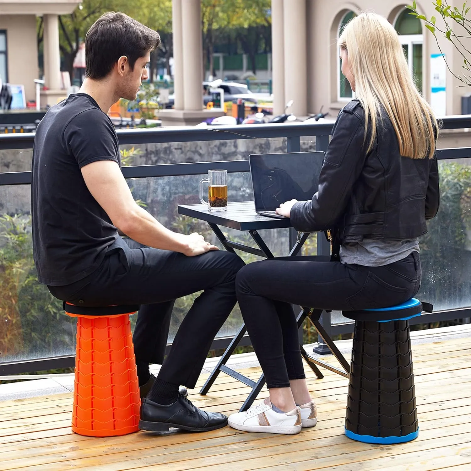 Portable Retractable Stool, Lightweight Folding Camping Stool, Load Capacity 150kg, Adjustable Height Collapsible Stool for Camping Fishing Hiking BBQ