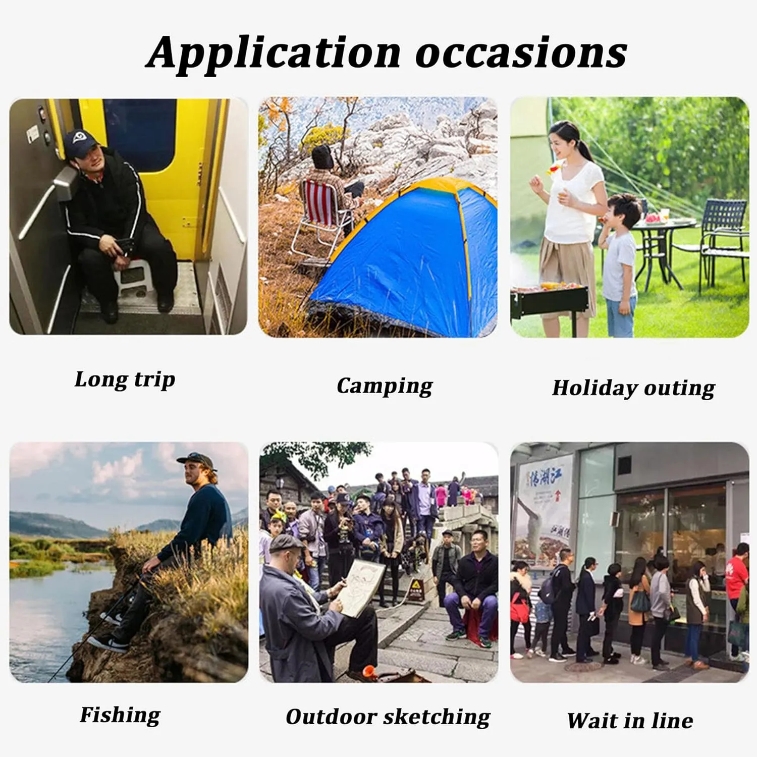 Portable Retractable Stool, Lightweight Folding Camping Stool, Load Capacity 150kg, Adjustable Height Collapsible Stool for Camping Fishing Hiking BBQ
