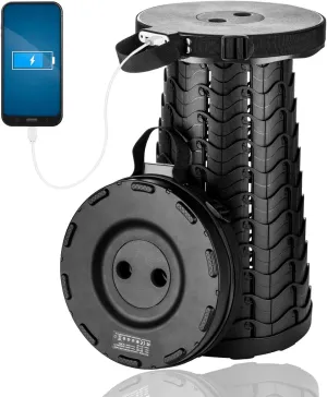 Portable Telescopic Stool with Mobile Charger 4400mAh, Collapsible Stool Built-in Phone Charger for iPhone Android, Foldable Seat for Camping Hiking Fishing Picnic Max Load 400lbs
