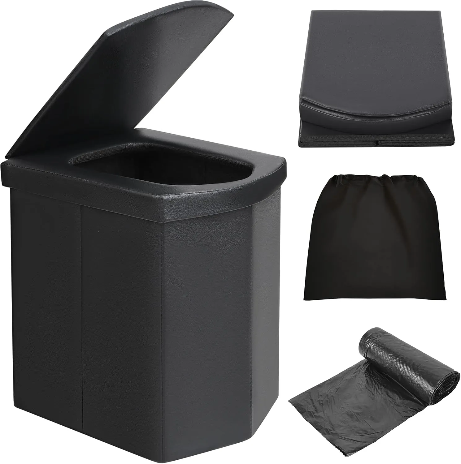 Portable Toilet for Camping, Outdoor Portable Potty For Adults with Lid & Garbage Bags, Large Foldable Travel Toilet, Lightweight Camping Toilet Bucket Toilet for Car/Boat/Beach/Hiking/Long Trip