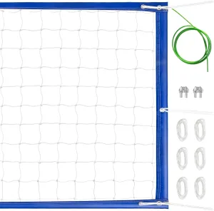 Portable Volleyball Net for Backyard Pool Beach Heavy Duty with 46ft Aircraft Steel Cable, Blue and White Adjustable Volleyball Nets Outdoor, Weather Resistant Material 32x3ft (Poles Not Included)