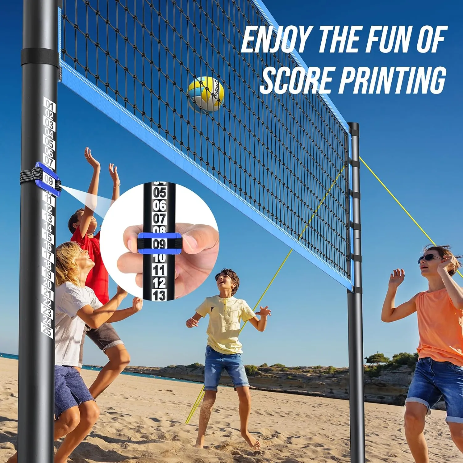 Portable Volleyball Net Set for Backyard, Beach & Outdoor - Regulation Size, Height-Adjustable Poles, PU Volleyball with Pump, Carrying Bag
