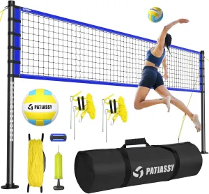 Portable Volleyball Net Set for Backyard, Beach & Outdoor - Regulation Size, Height-Adjustable Poles, PU Volleyball with Pump, Carrying Bag