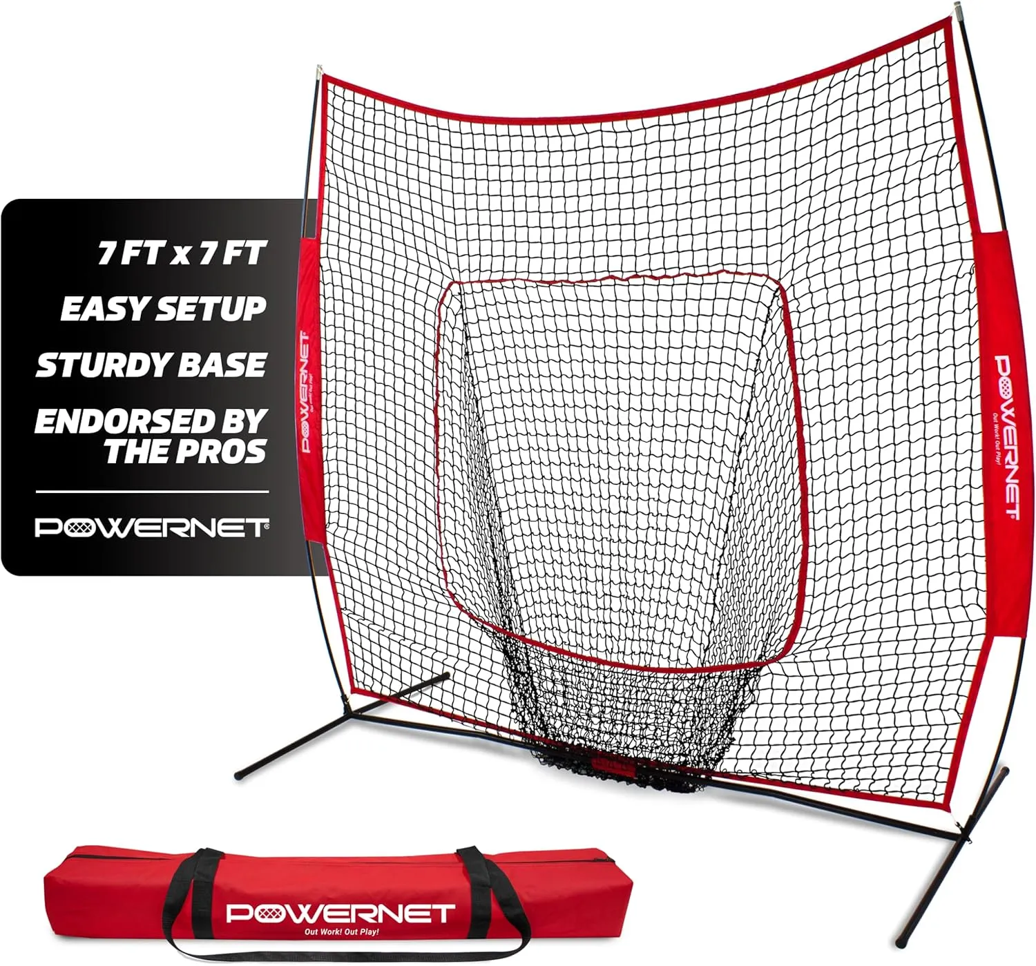 PowerNet Baseball Softball Practice Net 7x7 with Baseball Accessories for Practice Pitching, Batting & Fielding, Ball Caddy, Weighted Baseballs, Tee