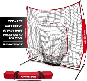 PowerNet Baseball Softball Practice Net 7x7 with Baseball Accessories for Practice Pitching, Batting & Fielding, Ball Caddy, Weighted Baseballs, Tee