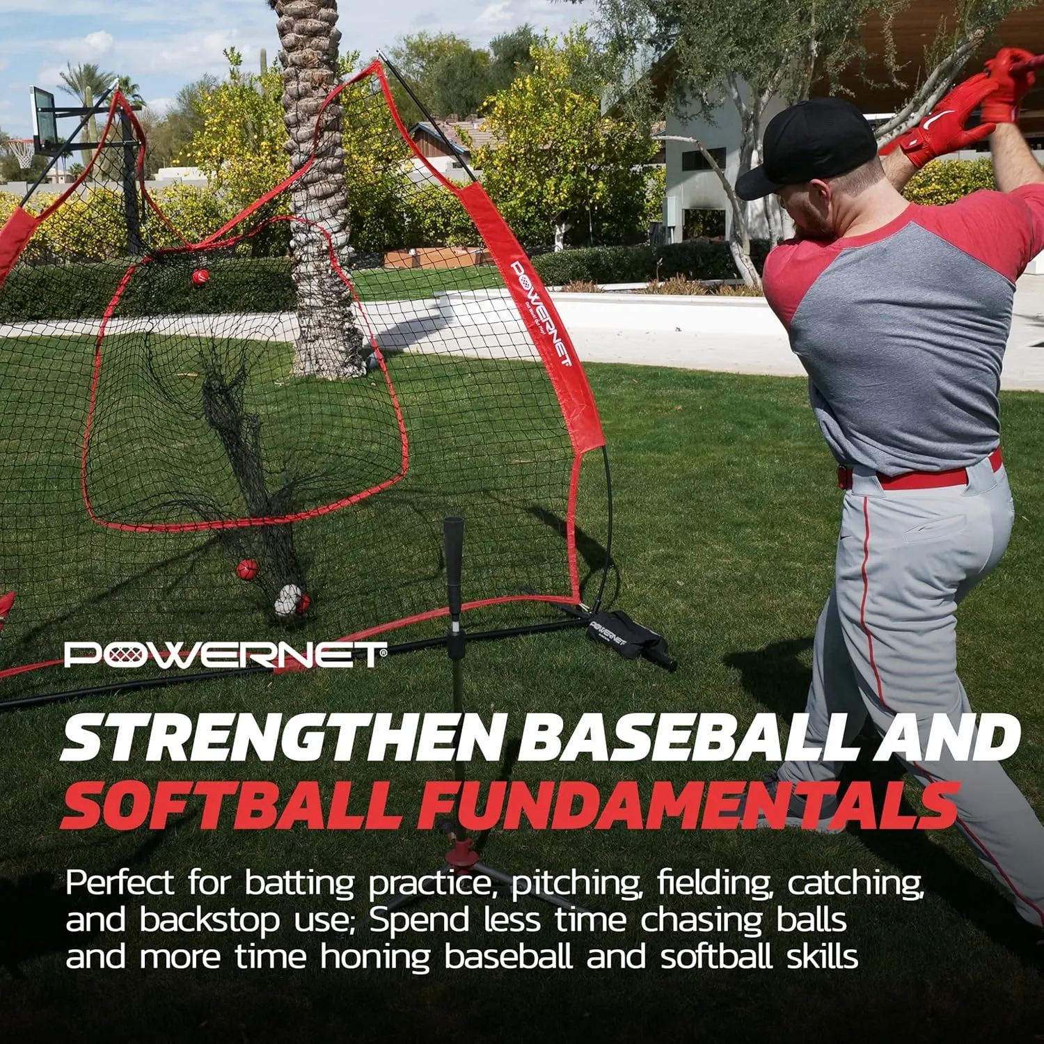 PowerNet Baseball Softball Practice Net 7x7 with Baseball Accessories for Practice Pitching, Batting & Fielding, Ball Caddy, Weighted Baseballs, Tee