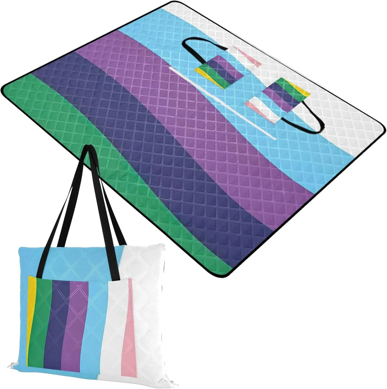 Pride LGBT Flag Colours Wavy Picnic Supplies Foldable Mat Waterproof Beach Blanket Sand Proof Large Floral Outdoor Camping Mat 118" x 80"