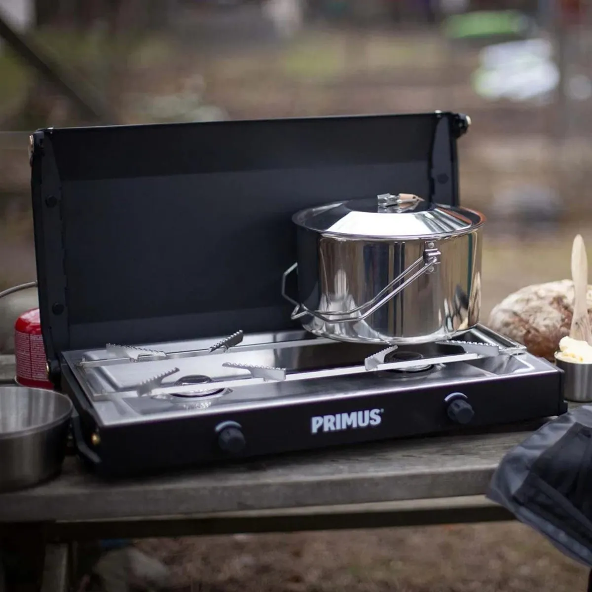 Primus Kinjia camping stove dual burner portable outdoor kitchen cookware black