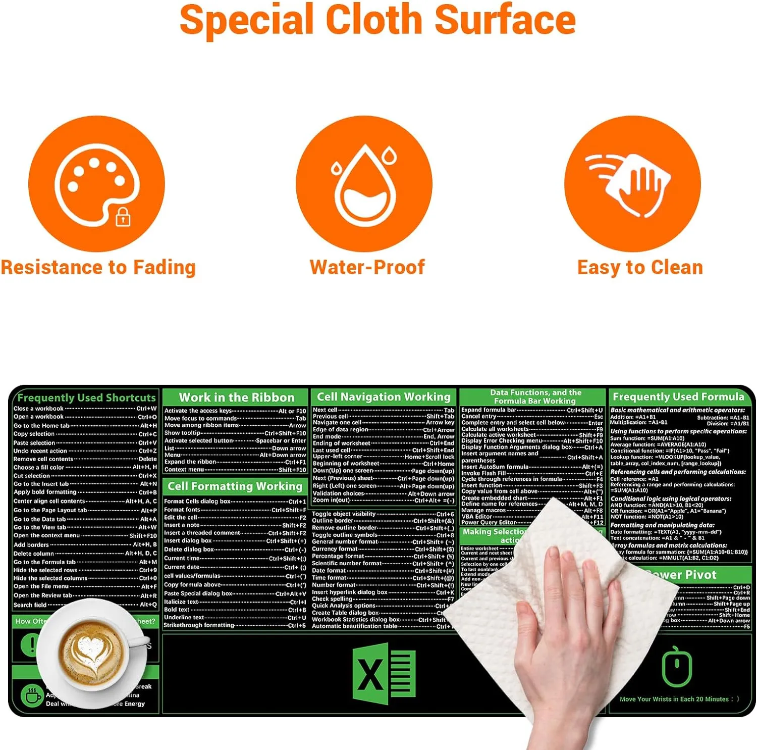 ProbTis Excel Cheat Sheet Desk Pad, Upgraded Pro Version, Excel Shortcuts Mousepad Stitched Edges, Non-Slip Base Keyboard Mats, XXL Giant Mouse Pads for Desk, 35.4”x15.7”, Back to School