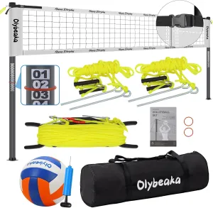 Professional Volleyball Net Set for Backyard Beach,Outdoor Height Adjustable Volleyball Net System with Heavy Duty Poles, Durable Net, PU Volleyball & Pump, Carry Bag