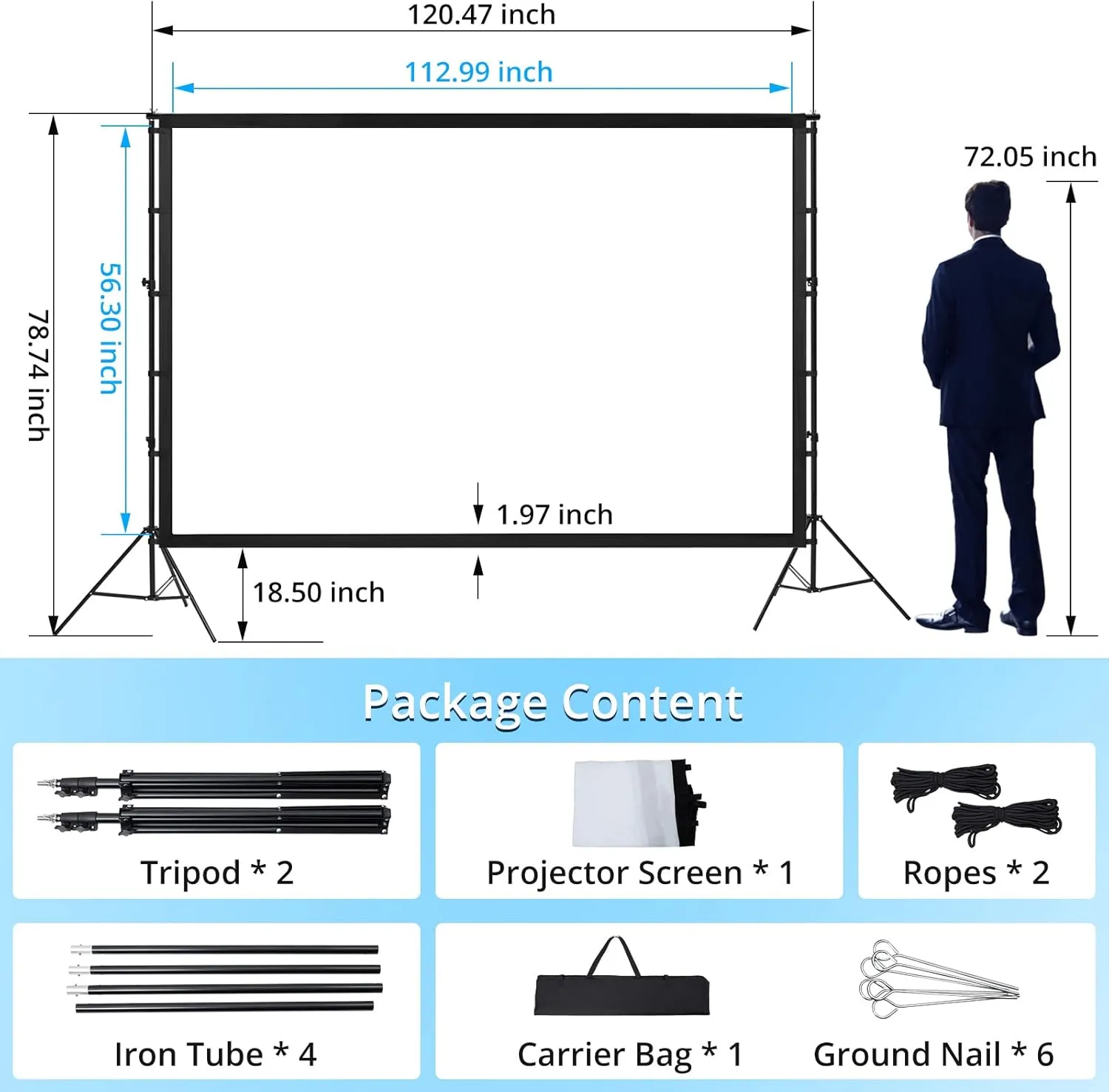 Projector Screen with Stand, Towallmark 120 inch Portable Projection Screen, 16:9 4K HD Rear & Front Projections Movies Screen with Carry Bag, for Indoor Outdoor Home Theater Backyard Camping