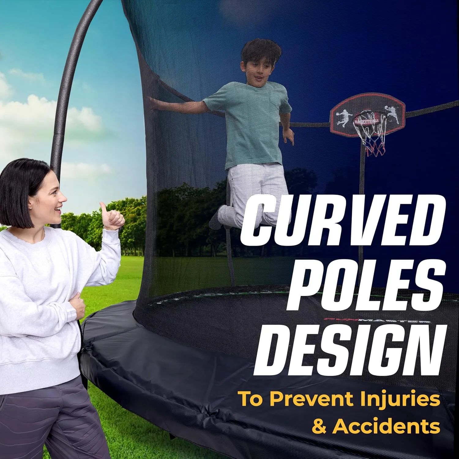 Pumpkin Trampoline with Basketball Hoop & Inner Enclosure - Safe, Durable,Family Fun - Heavy Duty Galvanized Springs - Waterproof Padding - Stable Base - Outdoor Backyard Style