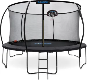 Pumpkin Trampoline with Basketball Hoop & Inner Enclosure - Safe, Durable,Family Fun - Heavy Duty Galvanized Springs - Waterproof Padding - Stable Base - Outdoor Backyard Style