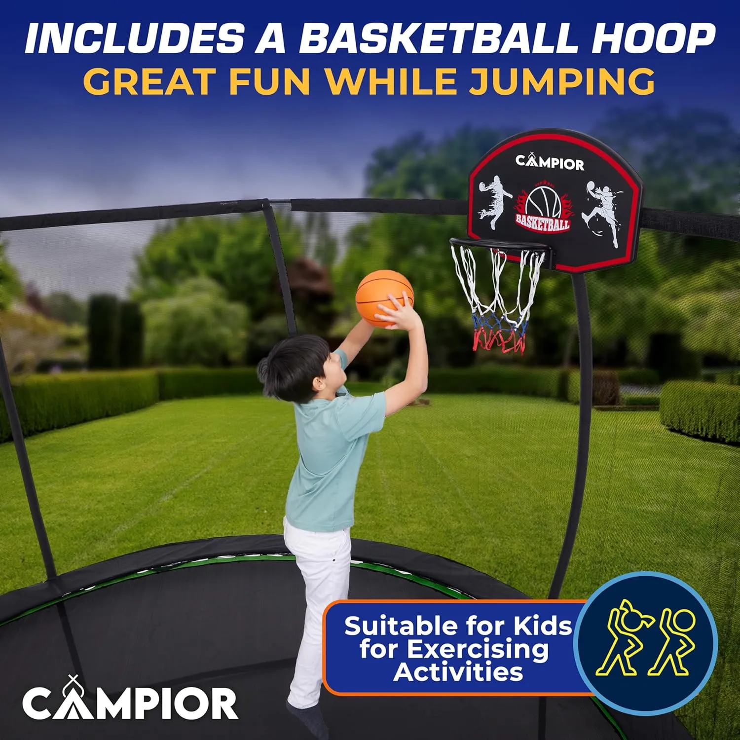 Pumpkin Trampoline with Basketball Hoop & Inner Enclosure - Safe, Durable,Family Fun - Heavy Duty Galvanized Springs - Waterproof Padding - Stable Base - Outdoor Backyard Style