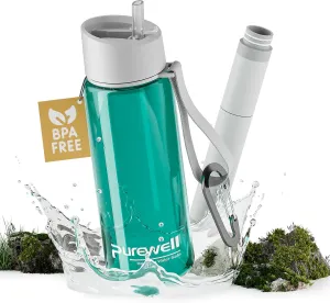 Purewell Filtered Water Bottle BPA Free with 4-Stage Integrated Filter Straw for Camping, Hiking, Backpacking and Travel