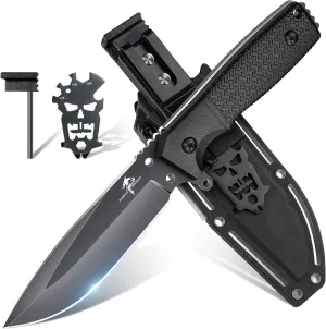 Purple Dragon Black-Grey Survival Fixed Blade Knife with Kydex Sheath, Full Tang D2 Steel, Field Knife for Camping, Hunting; Bushcraft Gift for Men
