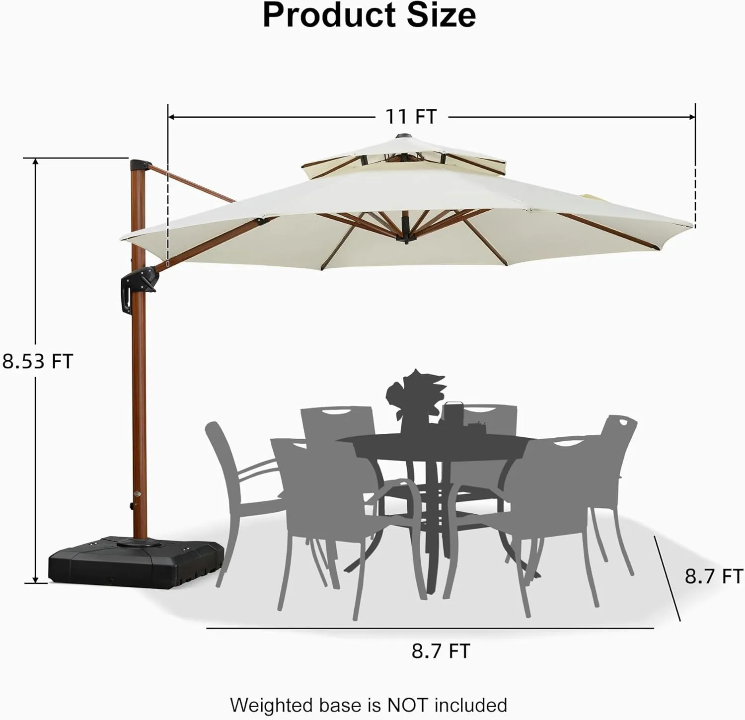 PURPLE LEAF 11ft Patio Umbrella Outdoor Round Umbrellas Large Cantilever Umbrella Windproof Offset Umbrellas Heavy Duty Sun Umbrella for Garden Deck Pool Patio, Cream