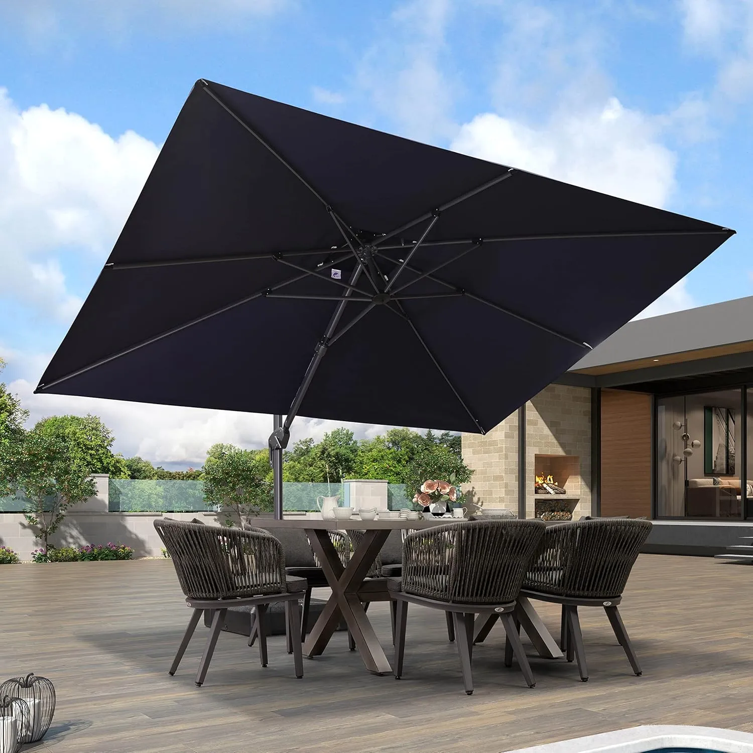 PURPLE LEAF 9' X 12' Cantilever Outdoor Umbrellas Large Patio Umbrella Hanging Double Top Rectangle Offset Umbrella with 360°Rotation Tilting Umbrella Outdoor Patio, Navy Blue