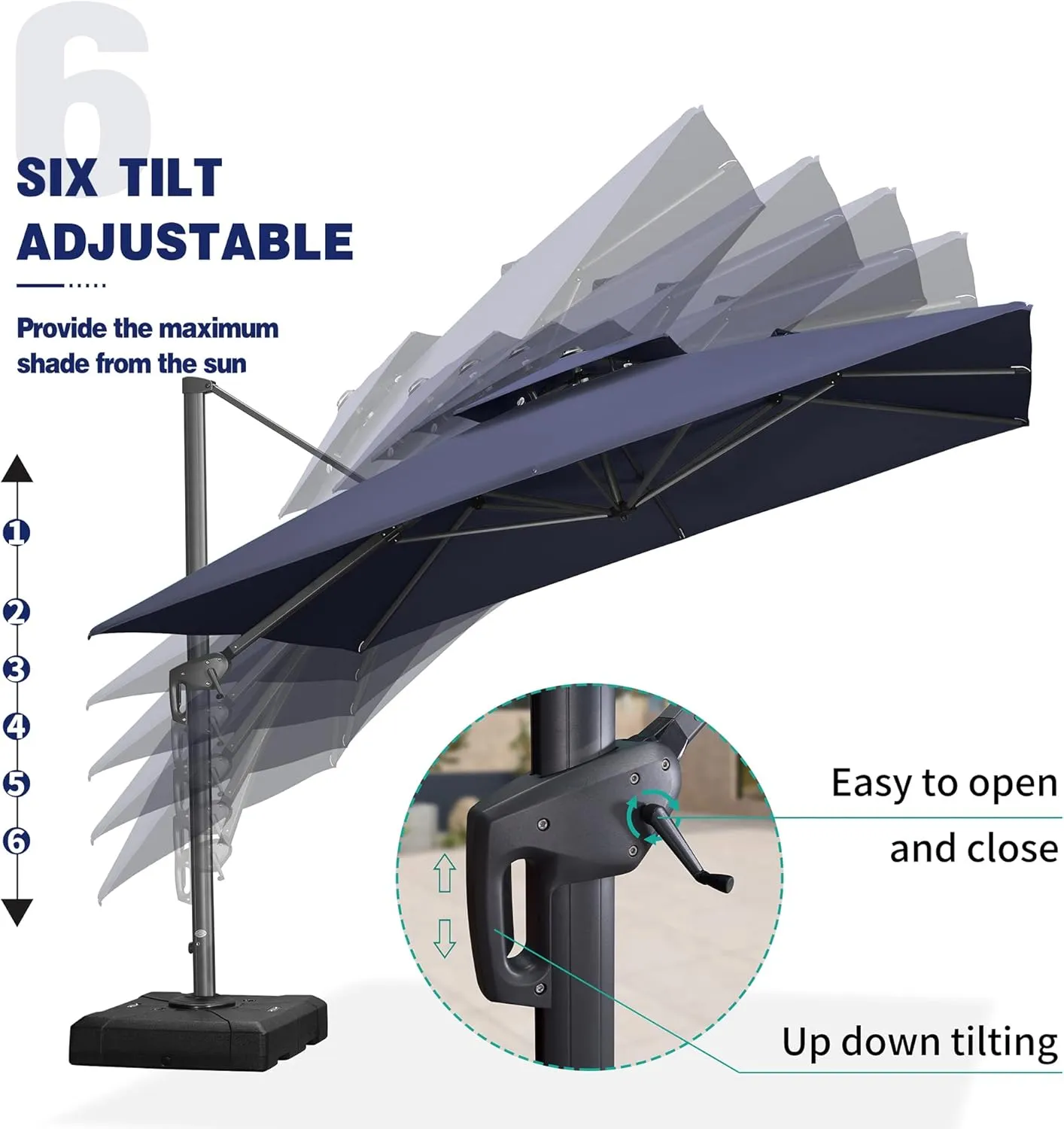 PURPLE LEAF 9' X 12' Cantilever Outdoor Umbrellas Large Patio Umbrella Hanging Double Top Rectangle Offset Umbrella with 360°Rotation Tilting Umbrella Outdoor Patio, Navy Blue