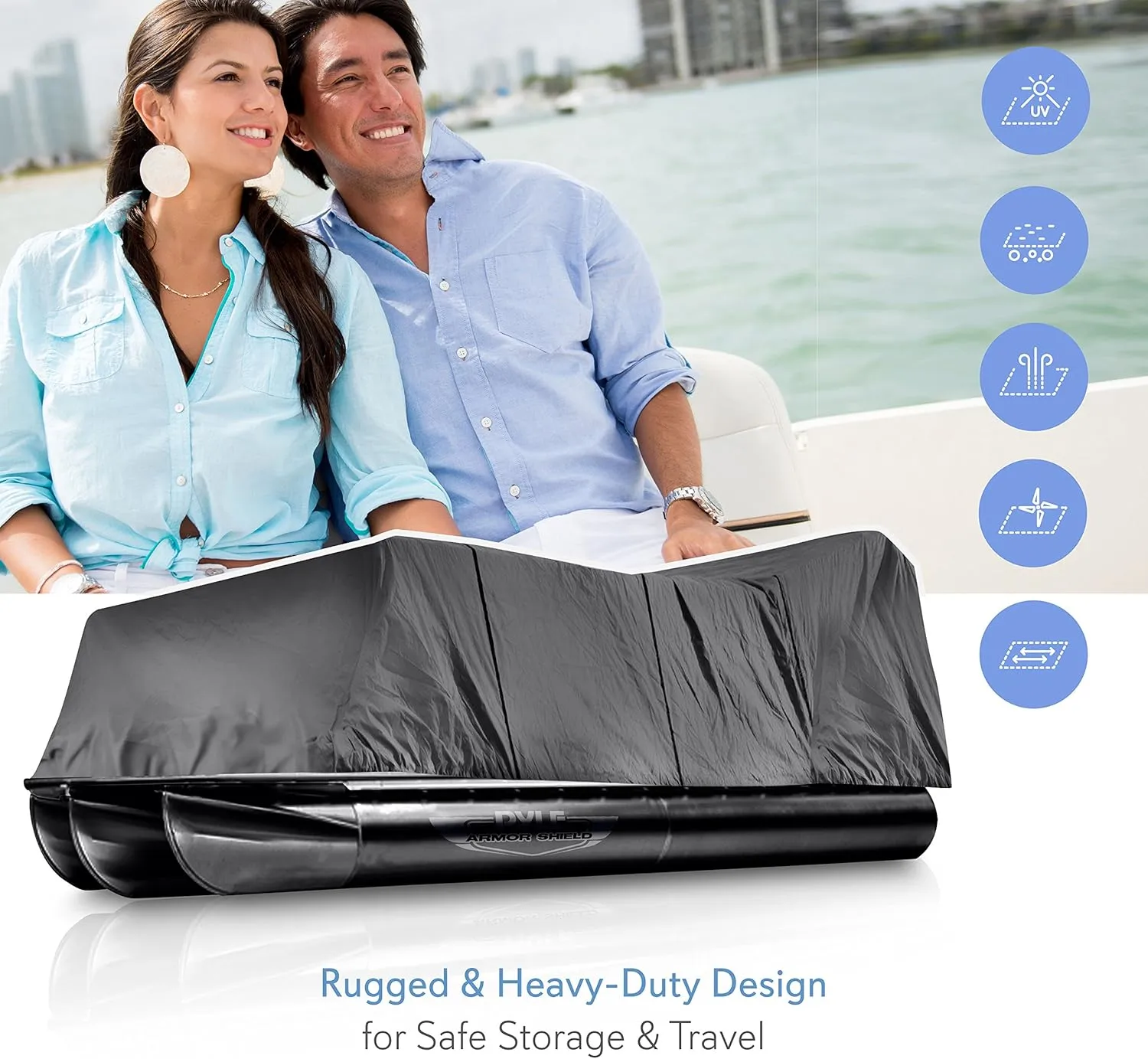Pyle Boat Cover for Deck Boats - 21-24 ft Heavy Duty Pontoon Boat Cover, Waterproof Marine Grade Polyester, UV & Weather Resistant, Fits Beam Width up to 94", Storage Bag,