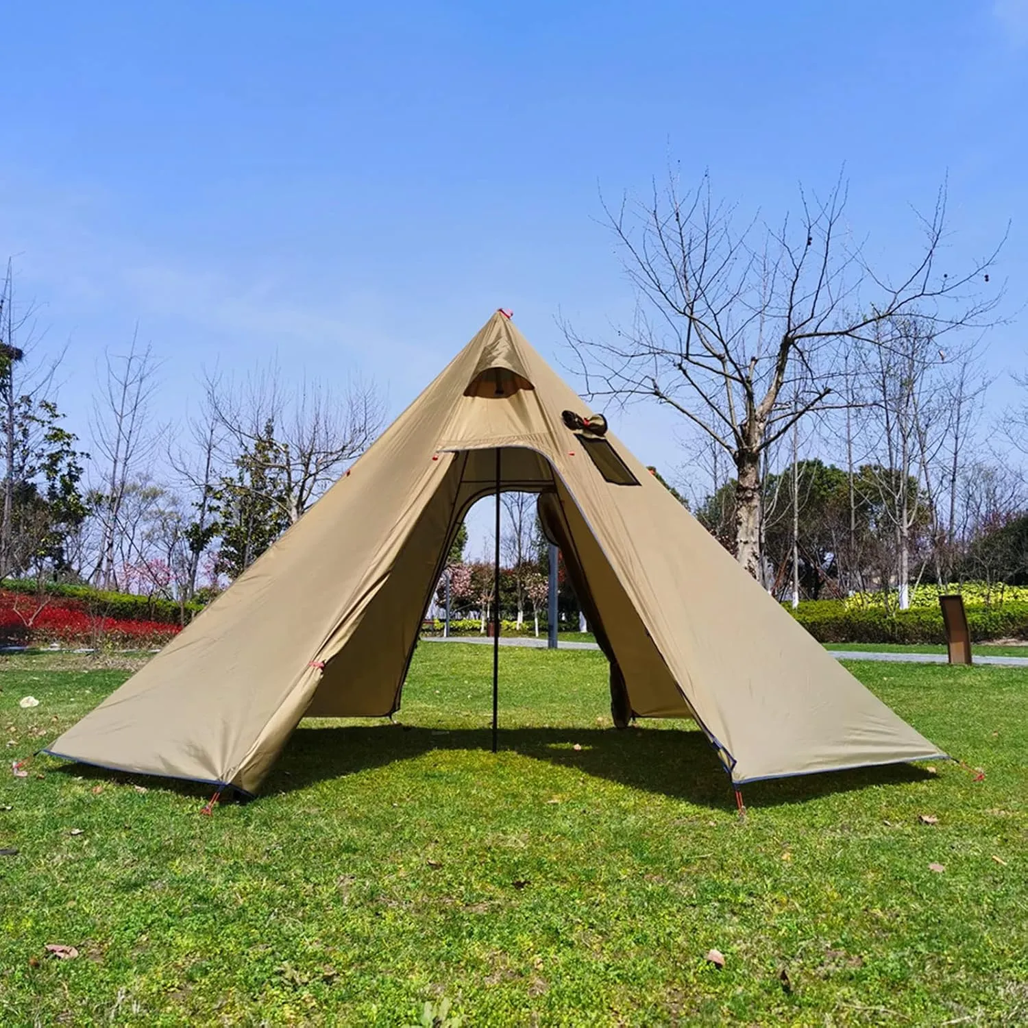 Pyramid Tent Tipi Hot Tents with Stove Hole Windows Outdoor Camping Family Teepee Indian Tent for 2-4 Person for Outdoor Travel Hiking Accessories