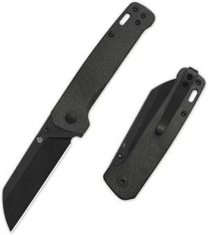 QSP Penguin V2 Folding Pocket Knife, 3.06" D2 Black Stonewash Blade EDC Knife, Liner Lock, Ceramic Ball Bearings, Bronze Washers, Reversible SS Deep Carry Clip, Micarta Handle (Brown)
