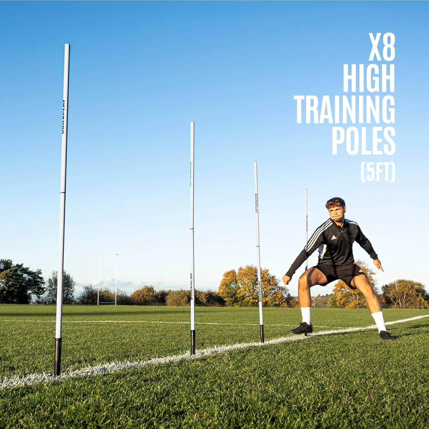 QUICKPLAY Screw Connected 2.5ft Training Poles - Set of 8 | Connect 2 Poles for 5ft Height | Available in 5 Colors with Grass or Astro Base Options | Foldable Design