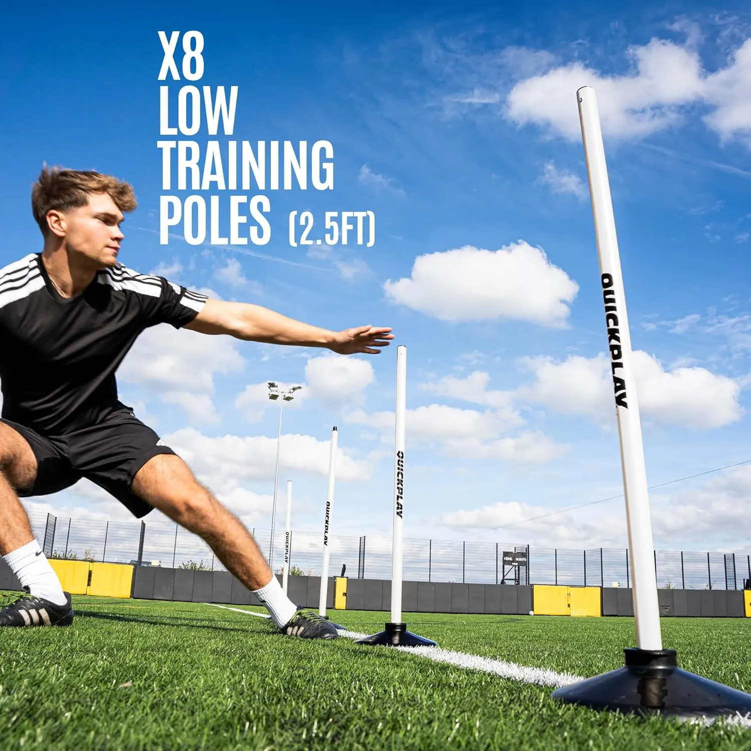 QUICKPLAY Screw Connected 2.5ft Training Poles - Set of 8 | Connect 2 Poles for 5ft Height | Available in 5 Colors with Grass or Astro Base Options | Foldable Design