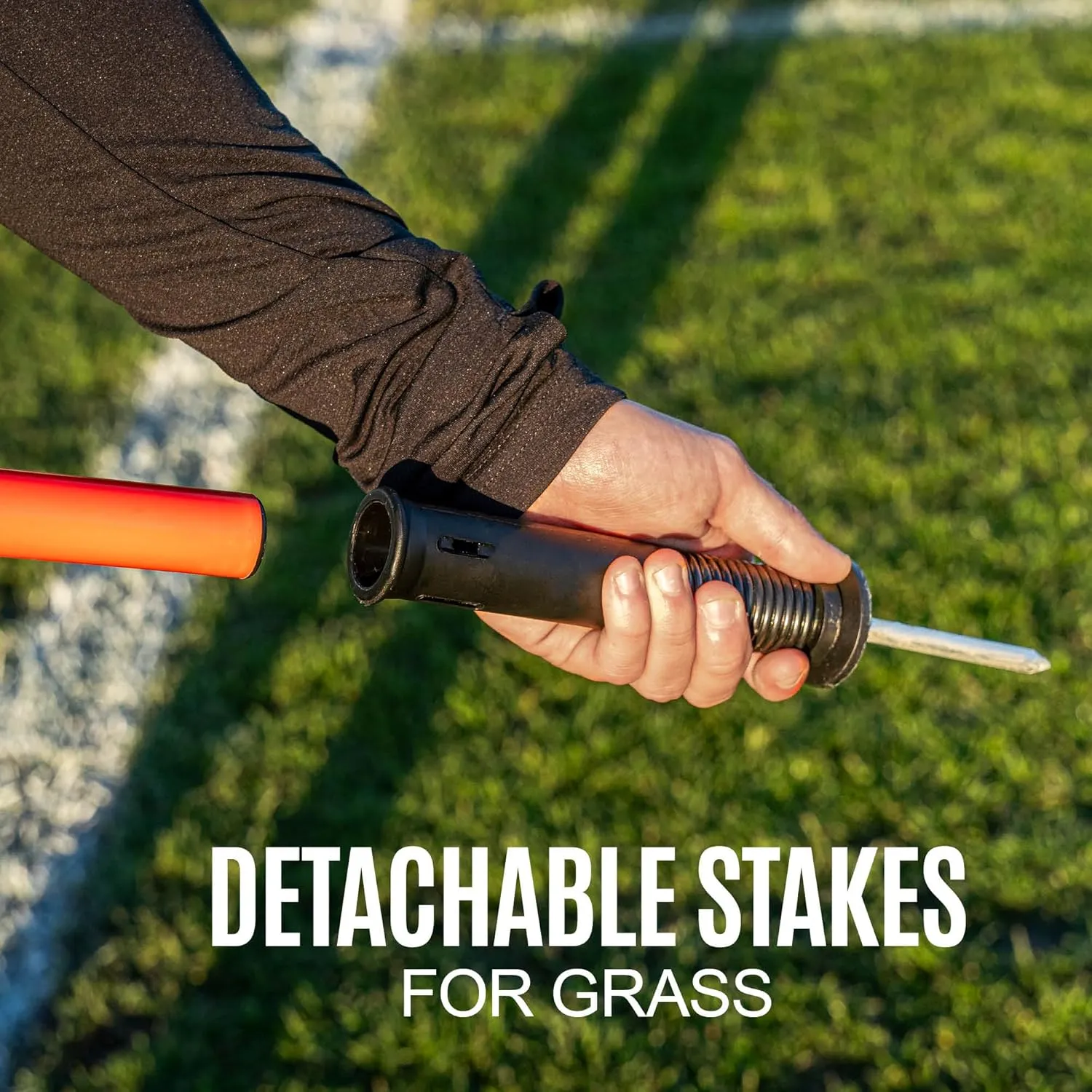 QUICKPLAY Screw Connected 2.5ft Training Poles - Set of 8 | Connect 2 Poles for 5ft Height | Available in 5 Colors with Grass or Astro Base Options | Foldable Design