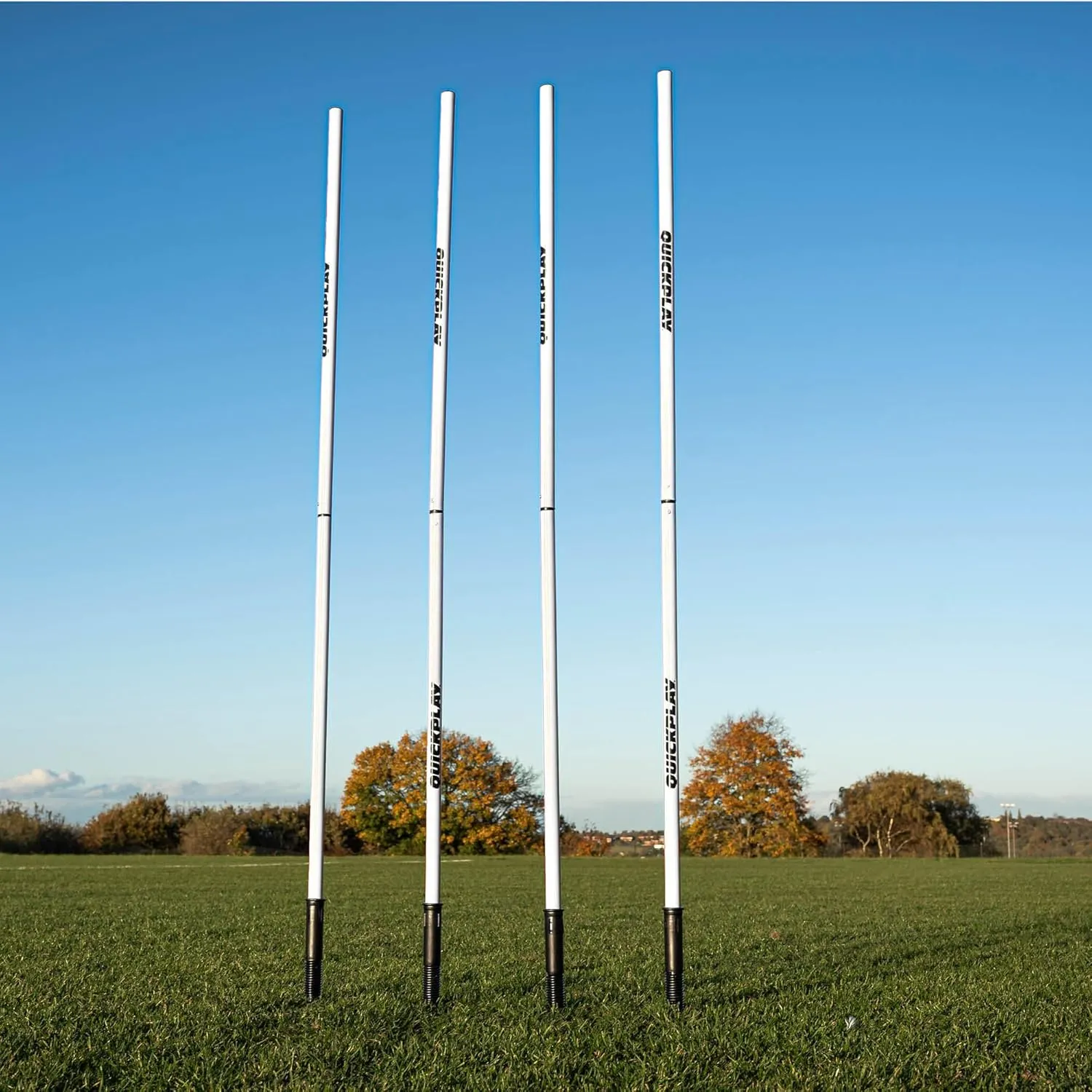 QUICKPLAY Screw Connected 2.5ft Training Poles - Set of 8 | Connect 2 Poles for 5ft Height | Available in 5 Colors with Grass or Astro Base Options | Foldable Design