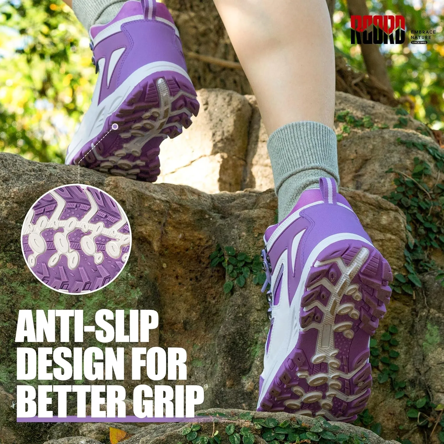 R CORD Kids Hiking Boots Waterproof Durable TPR Traction Outsole Anti-Skid Athletic Lace Up Hiking Shoes for Outdoor Adventure