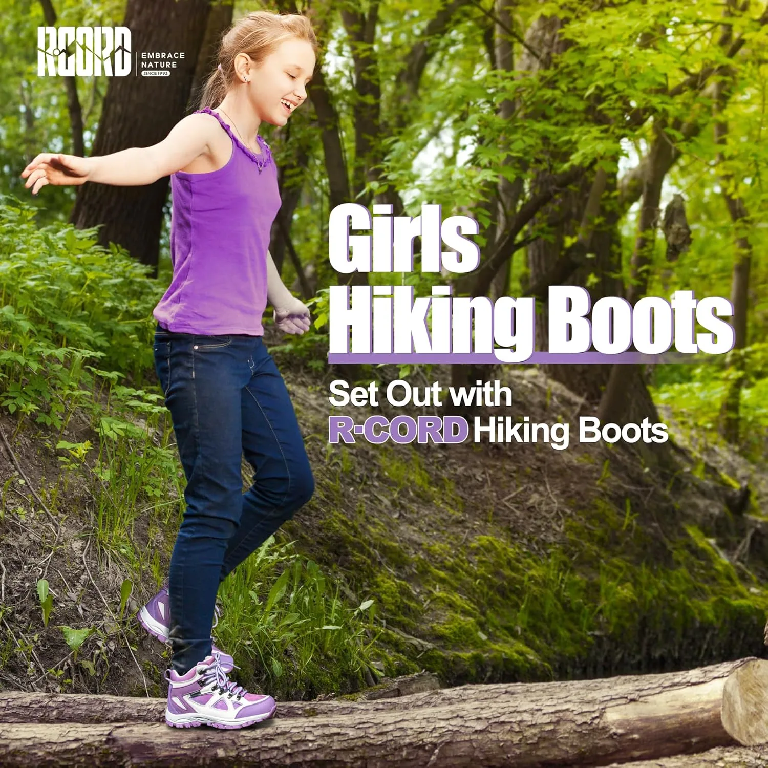 R CORD Kids Hiking Boots Waterproof Durable TPR Traction Outsole Anti-Skid Athletic Lace Up Hiking Shoes for Outdoor Adventure