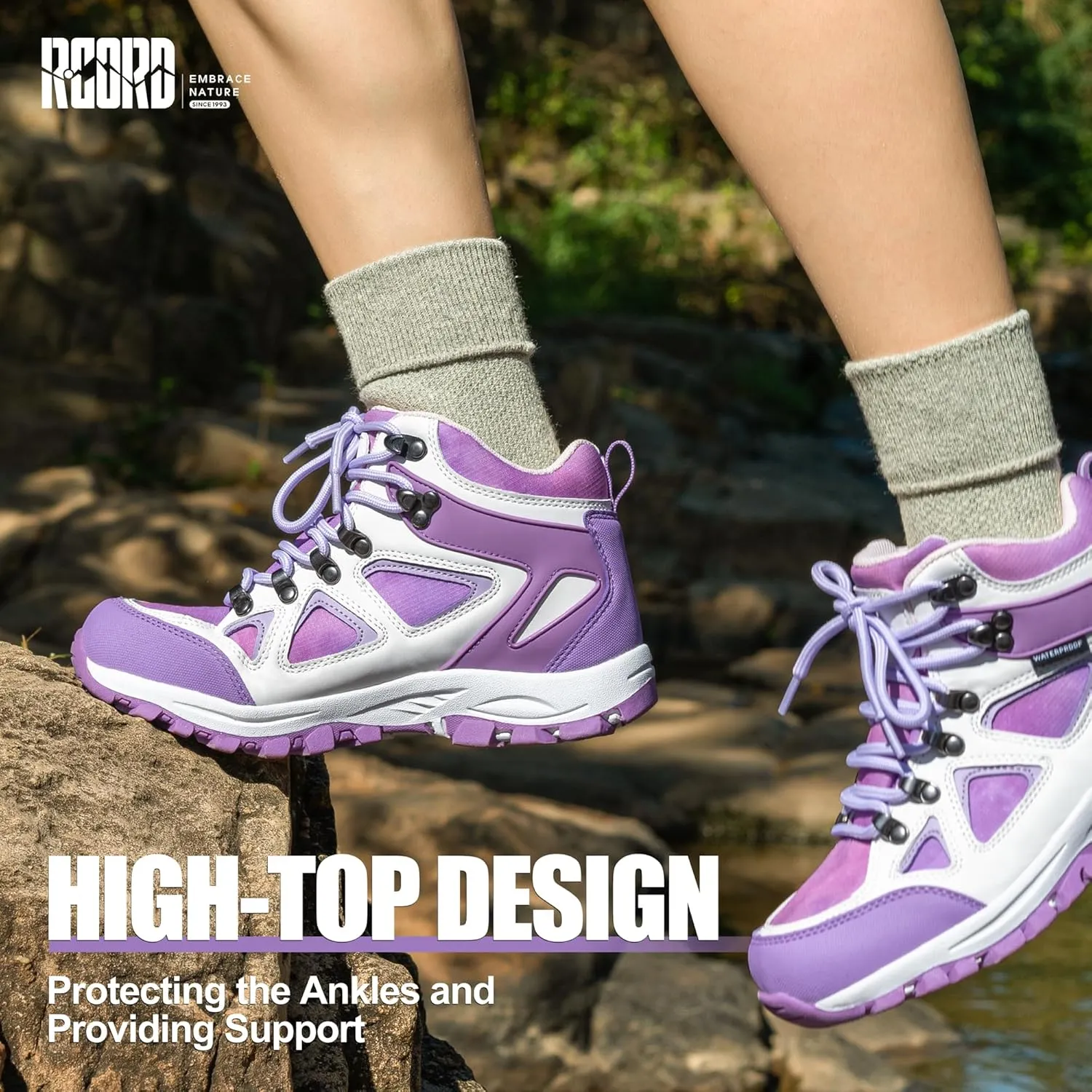 R CORD Kids Hiking Boots Waterproof Durable TPR Traction Outsole Anti-Skid Athletic Lace Up Hiking Shoes for Outdoor Adventure