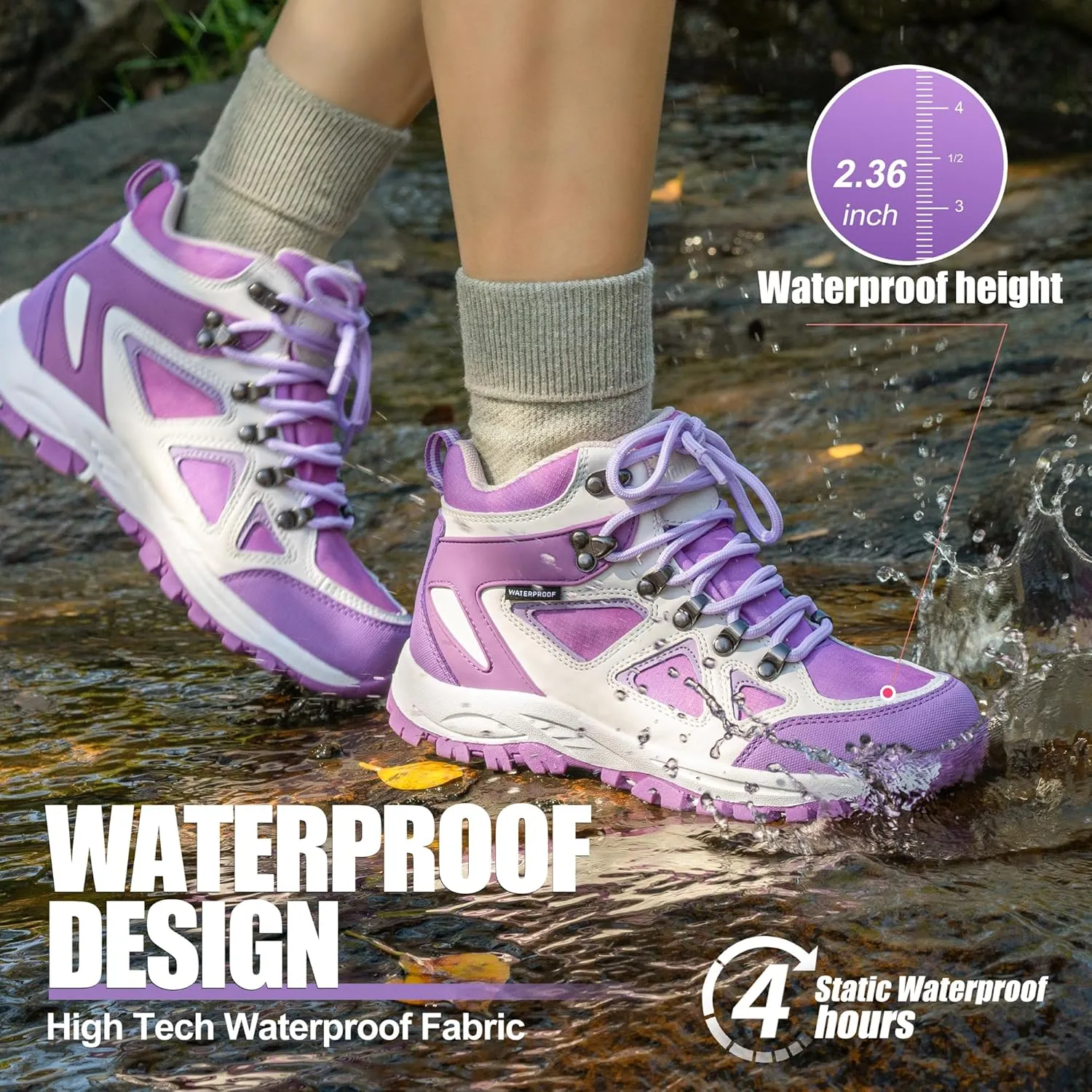 R CORD Kids Hiking Boots Waterproof Durable TPR Traction Outsole Anti-Skid Athletic Lace Up Hiking Shoes for Outdoor Adventure