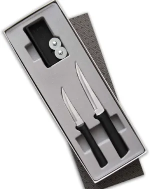 Rada Cutlery 2-Piece Paring Knife with Sharpener Set, Black Handle