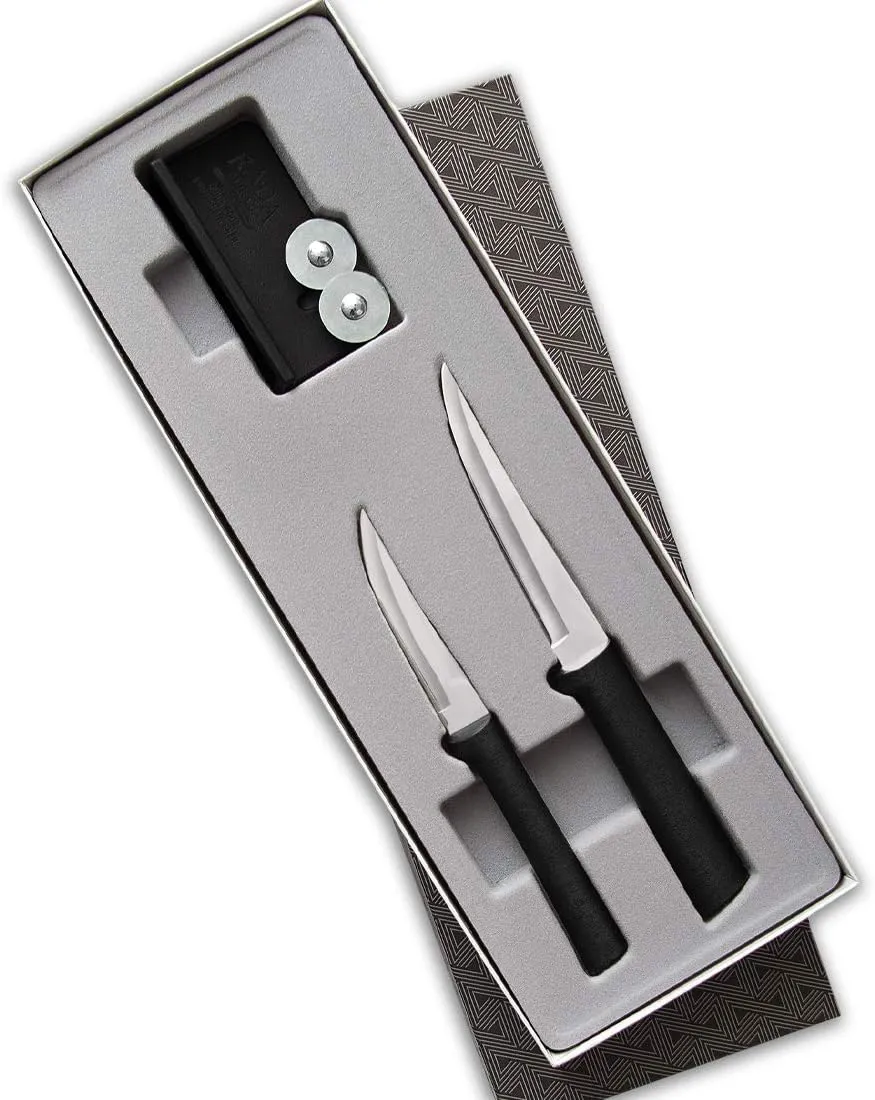 Rada Cutlery 2-Piece Paring Knife with Sharpener Set, Black Handle