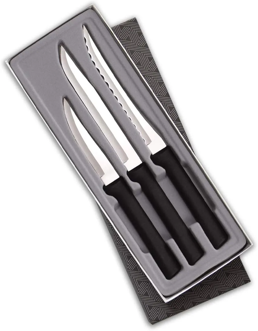 Rada Cutlery 3-Piece Cooking Essentials Knife Gift Set, Black Handles