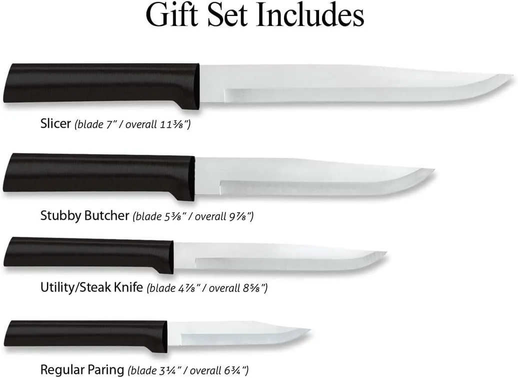 Rada Cutlery 3-Piece Cooking Essentials Knife Gift Set, Black Handles