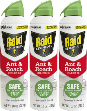 Raid Essentials Ant & Roach Killer Aerosol Spray, Child & Pet Safe, Kills Insects Quickly, for Indoor Use, 10 oz (Pack of 3)