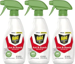 Raid Essentials Ant & Roach Killer Spray Bottle, Child & Pet Safe, Kills Insects Quickly, for Indoor Use, 12 Fl Oz (Pack of 3)
