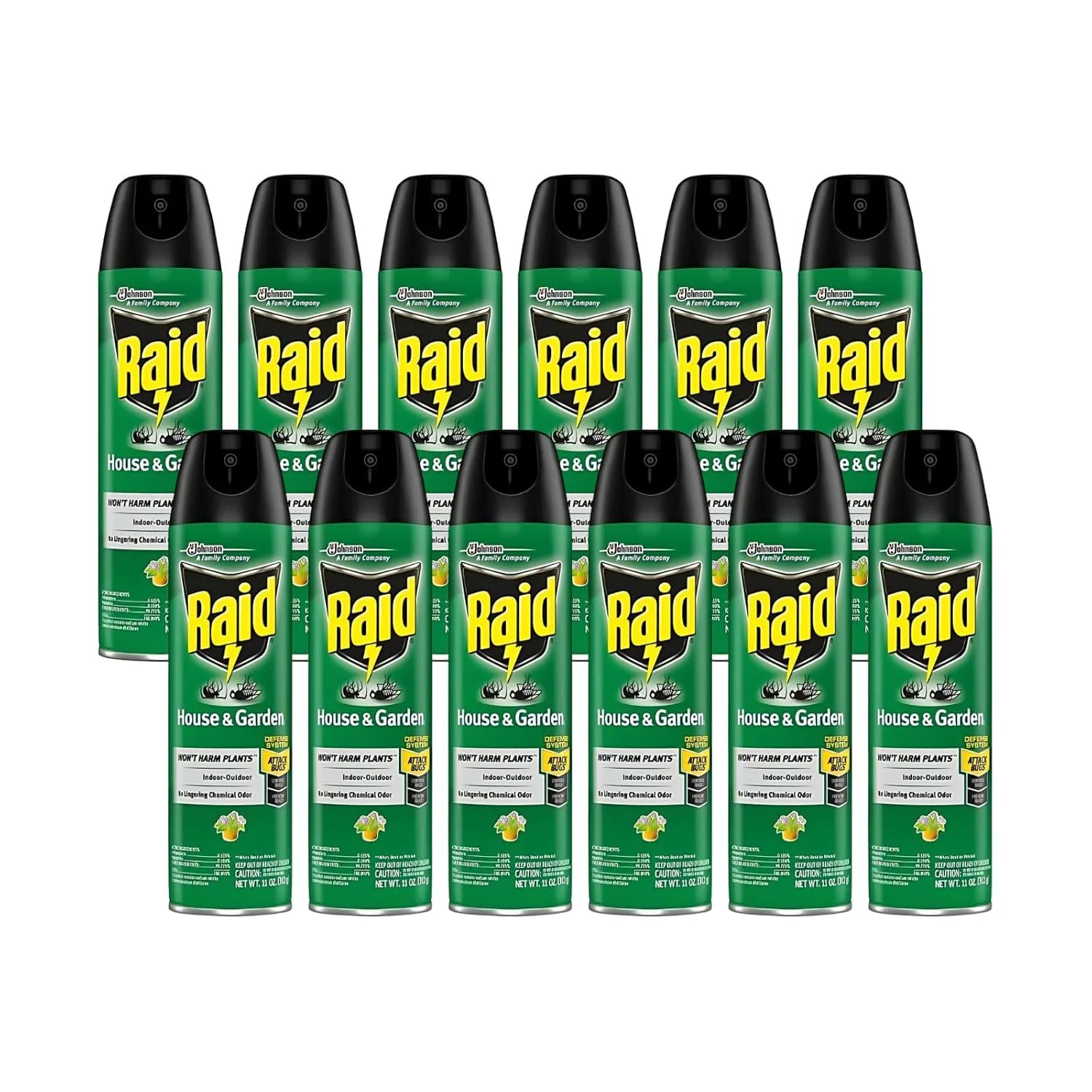Raid House and Garden Insect Killer Insecticide Aerosol Spray - 11 Oz. (Pack of 12)