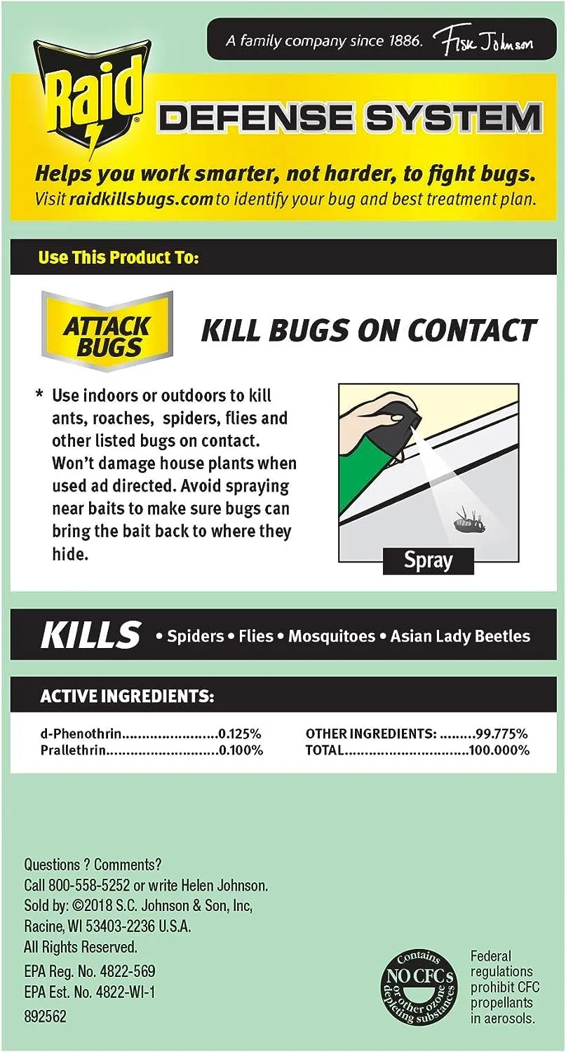 Raid House and Garden Insect Killer Insecticide Aerosol Spray - 11 Oz. (Pack of 12)
