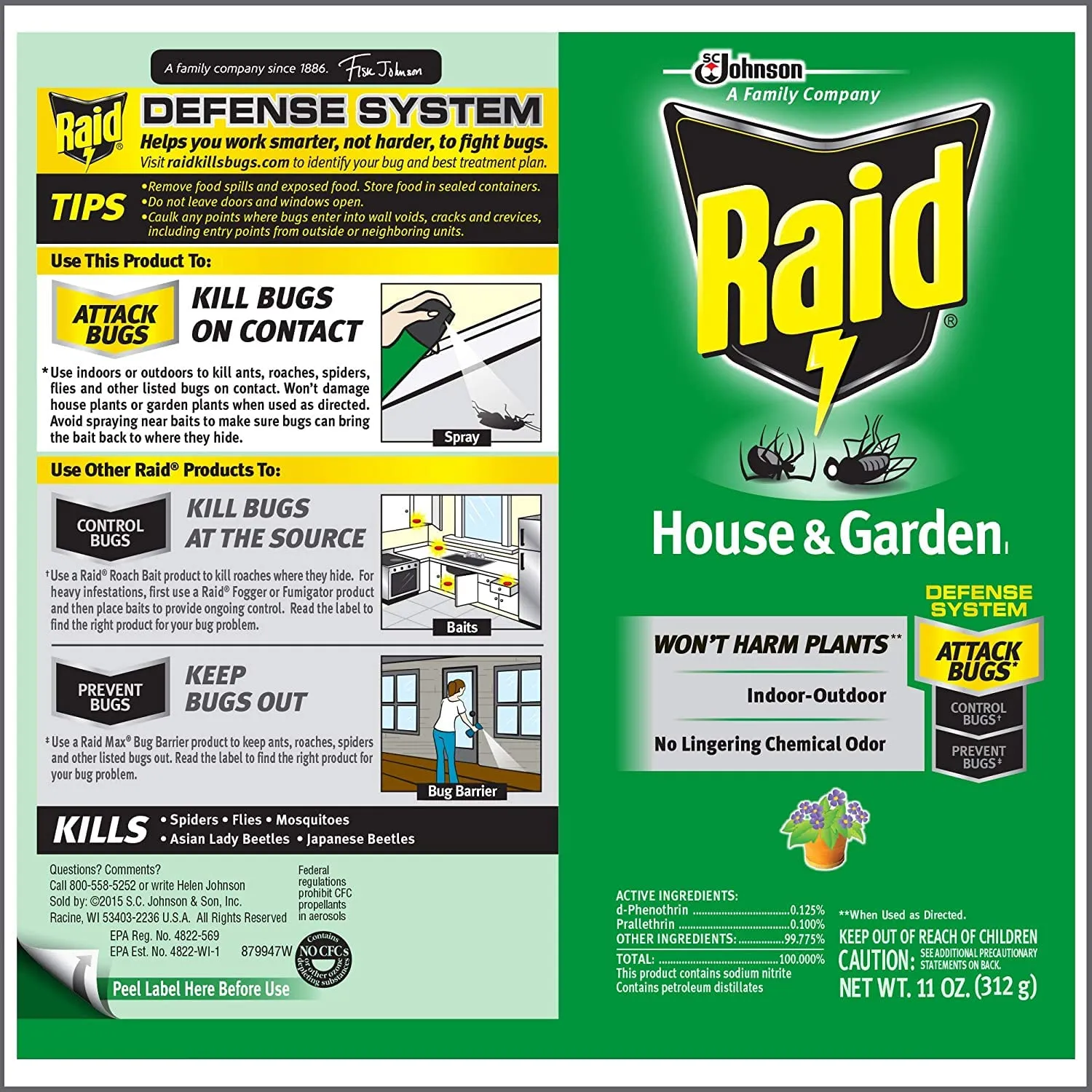Raid House and Garden Insect Killer Insecticide Aerosol Spray - 11 Oz. (Pack of 6)