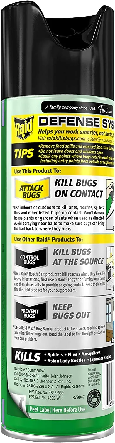 Raid House and Garden Insect Killer Insecticide Aerosol Spray - 11 Oz. (Pack of 6)