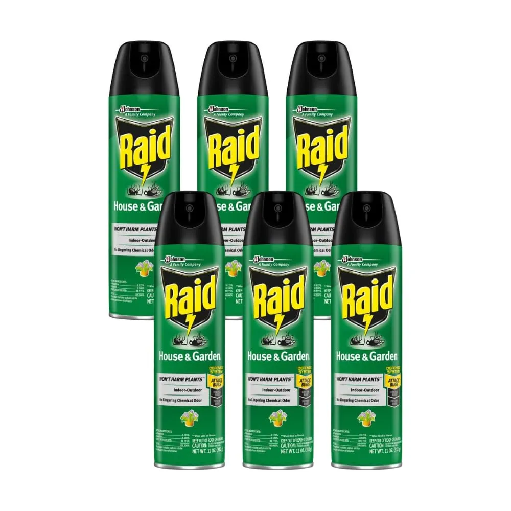 Raid House and Garden Insect Killer Insecticide Aerosol Spray - 11 Oz. (Pack of 6)