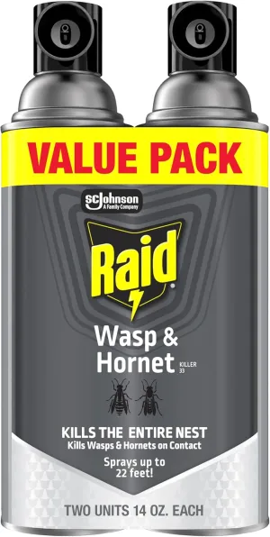 Raid Wasp & Hornet Killer Spray, Bug Killer Kills the Entire Nest, 14 Oz, 2 Count