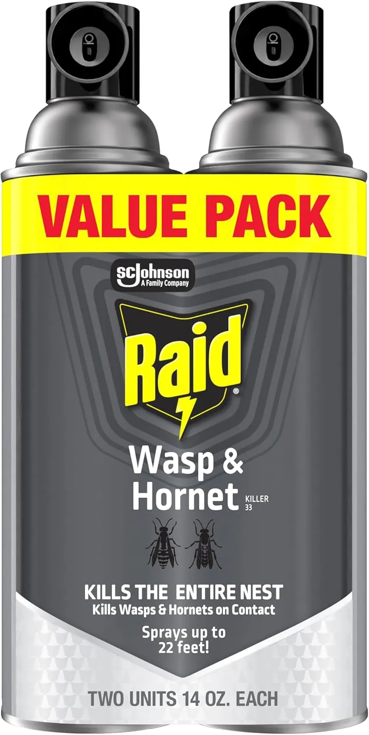 Raid Wasp & Hornet Killer Spray, Bug Killer Kills the Entire Nest, 14 Oz, 2 Count